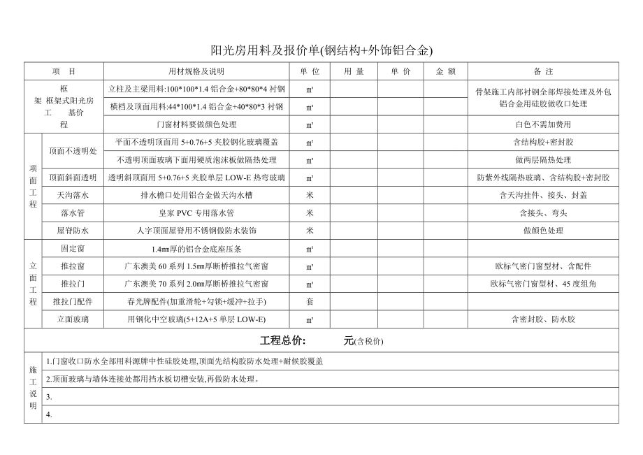 鋼結(jié)構(gòu)陽光房報價單的范本（鋼結(jié)構(gòu)陽光房報價）